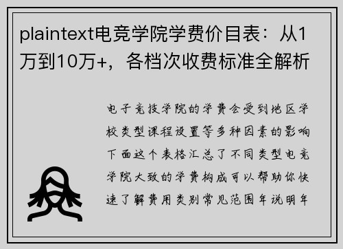 plaintext电竞学院学费价目表：从1万到10万+，各档次收费标准全解析