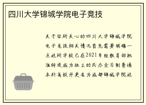 四川大学锦城学院电子竞技